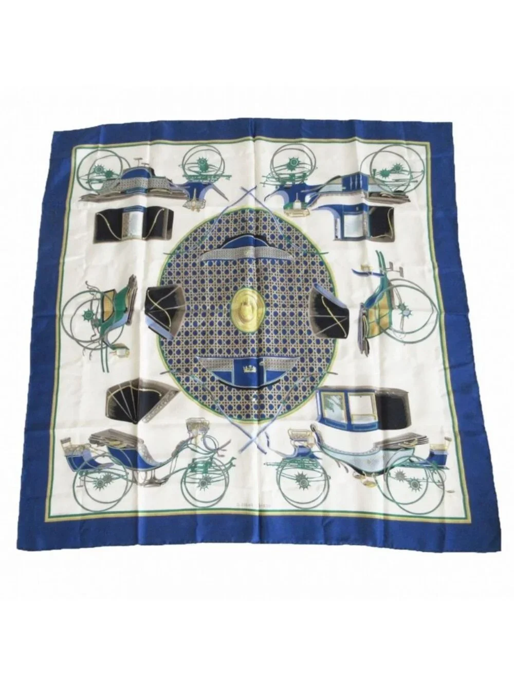 Hermes Scarf Carre 90 les Voitures a Transformation Foldable Covered Wagon Silk